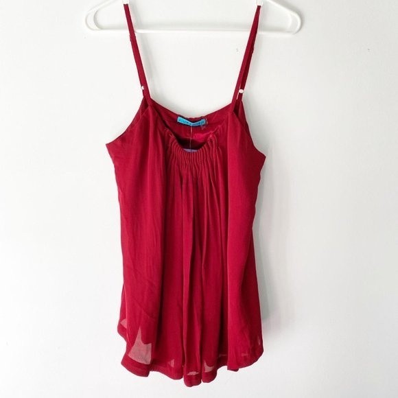 Alice + Olivia Tops - Alice + Olivia Red Pleated Adjustable Strap Flowy Tank Camisole Size Medium